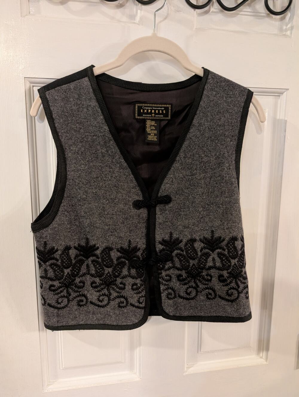 EXPRESS | Vintage Marque Deposée Grey Embroidered Wool Cotton Vest | XS